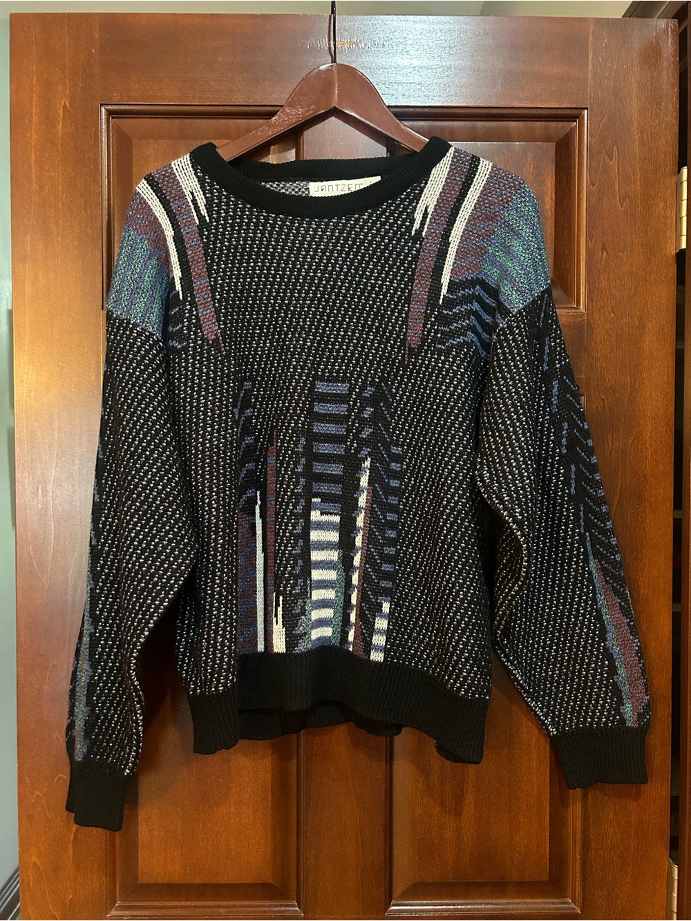 Vintage 80s Jantzen Geometric Knit Sweater Made in USA Men’s